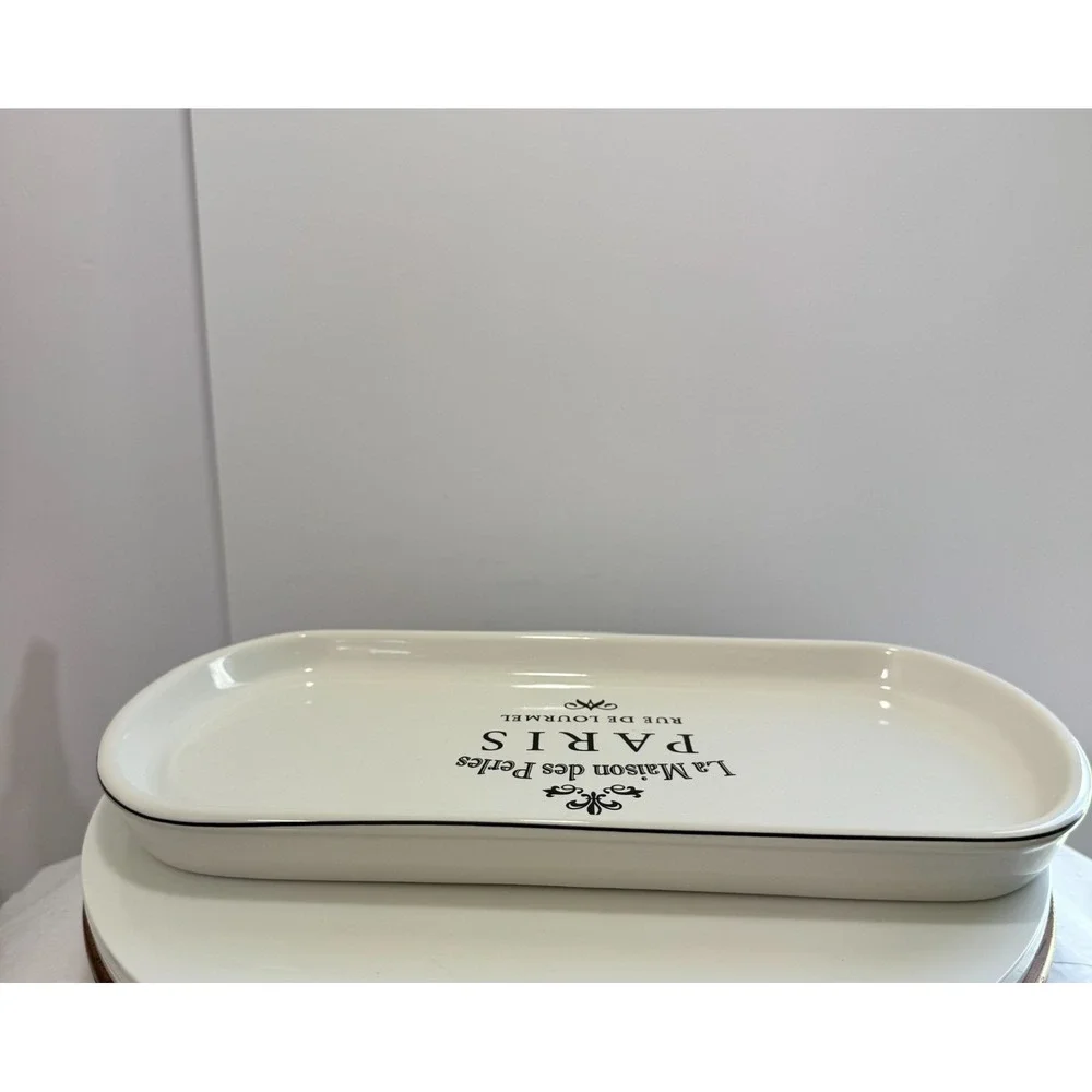 La Maison des Perles Paris Ceramic Vanity Tray Oval White Porcelain Trinket Dish